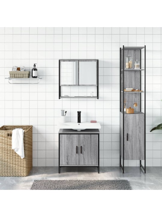3-osaline vannitoamööbli komplekt, hall sonoma tamm, tehispuit