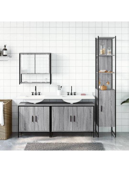 4-osaline vannitoamööbli komplekt, hall sonoma tamm, tehispuit