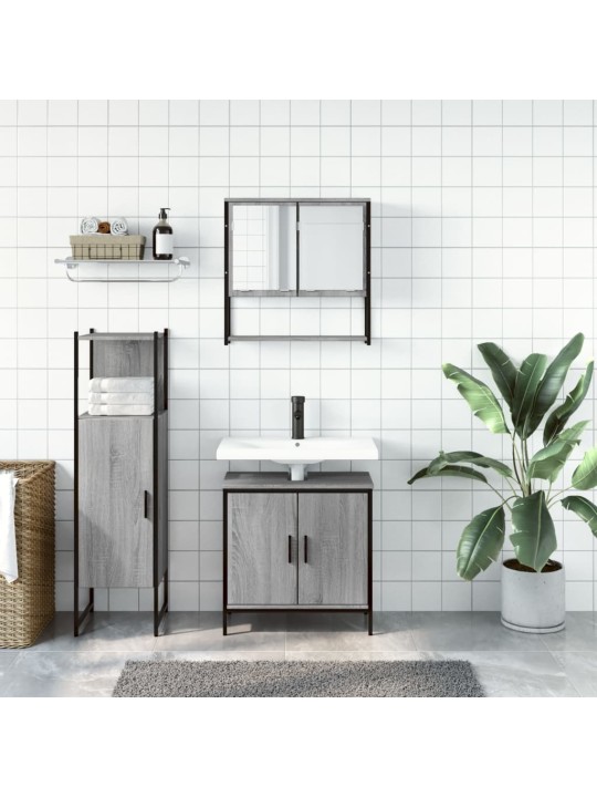 3-osaline vannitoamööbli komplekt, hall sonoma tamm, tehispuit