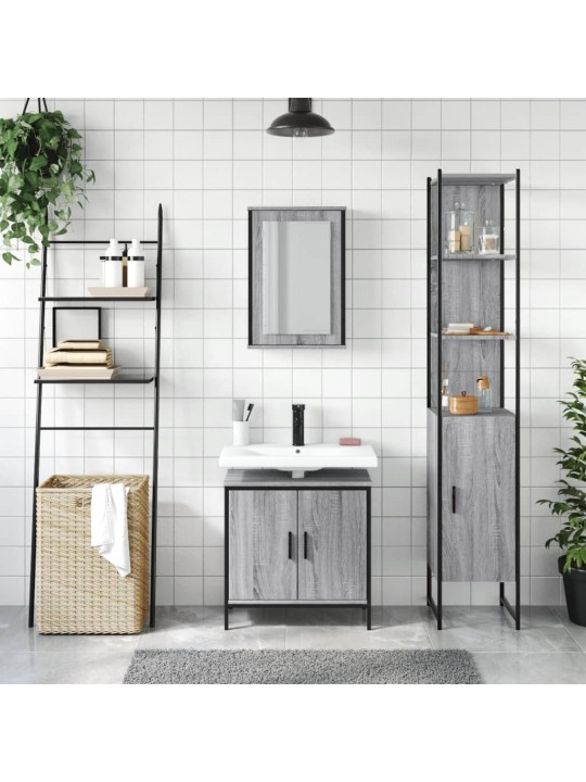 3-osaline vannitoamööbli komplekt, hall sonoma tamm, tehispuit