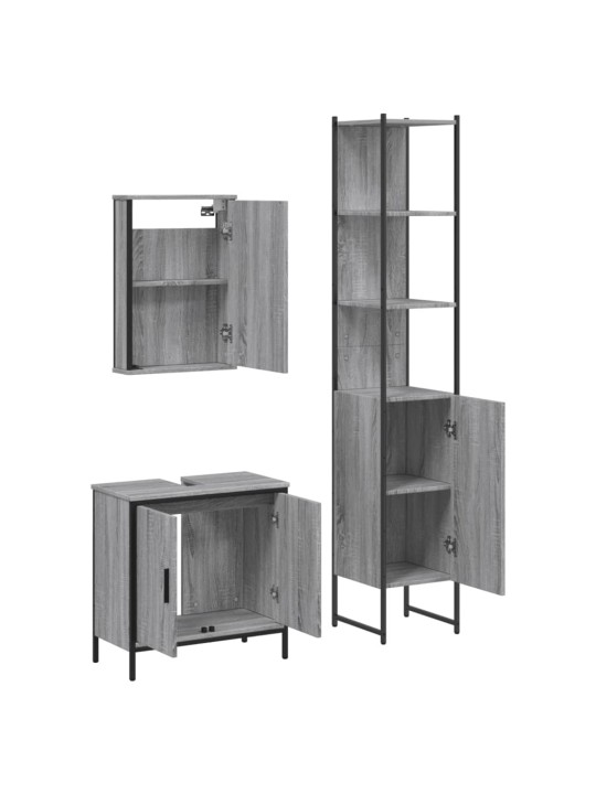 3-osaline vannitoamööbli komplekt, hall sonoma tamm, tehispuit