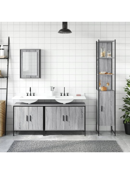 4-osaline vannitoamööbli komplekt, hall sonoma tamm, tehispuit