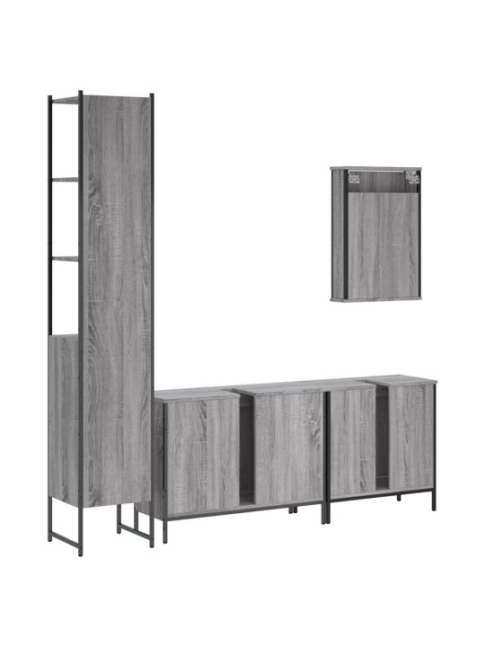 4-osaline vannitoamööbli komplekt, hall sonoma tamm, tehispuit