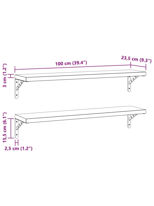 Seinariiulid 2 tk, 100x23,5 cm, hõbedane, roostevaba teras