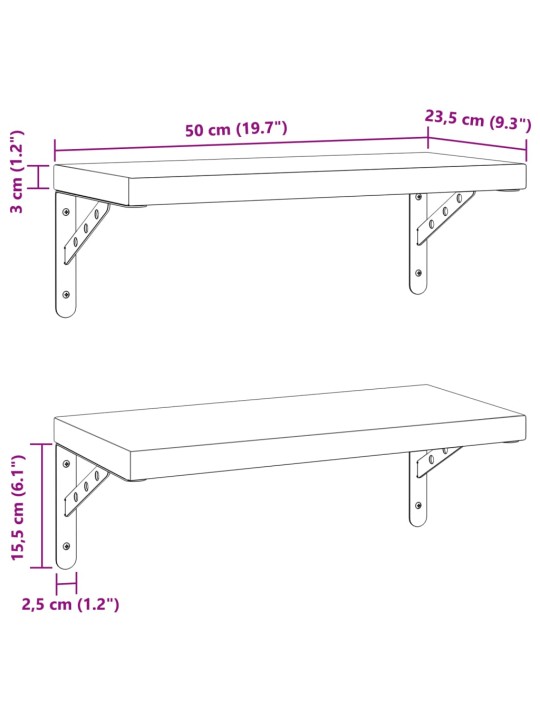 Seinariiulid 2 tk, 50x23,5 cm, hõbedane, roostevaba teras