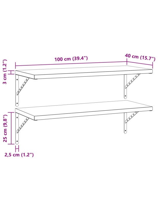 Seinariiulid 2 tk, 100x40 cm, must, roostevaba teras