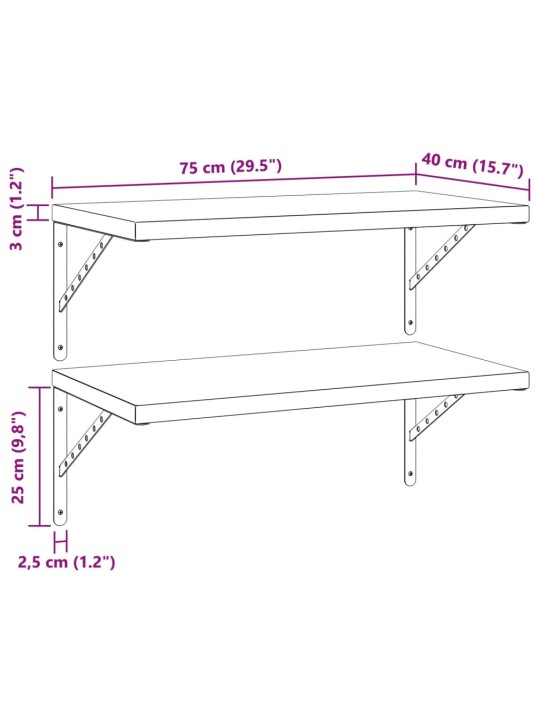 Seinariiulid 2 tk, 75x40 cm, must, roostevaba teras