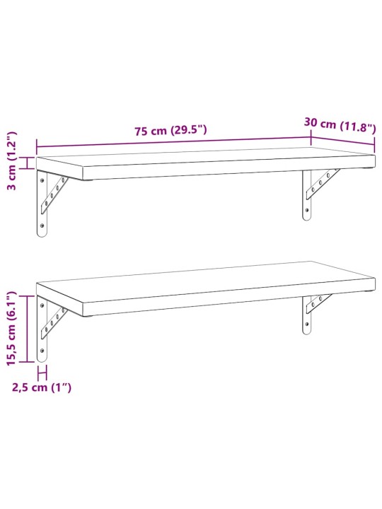 Seinariiulid 2 tk, 75x30 cm, must, roostevaba teras