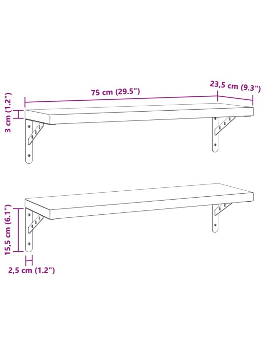 Seinariiulid 2 tk, 75x23,5 cm, must, roostevaba teras