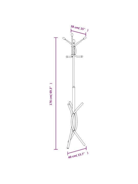 Riidenagi, must, 176 cm, pulbervärvitud raud