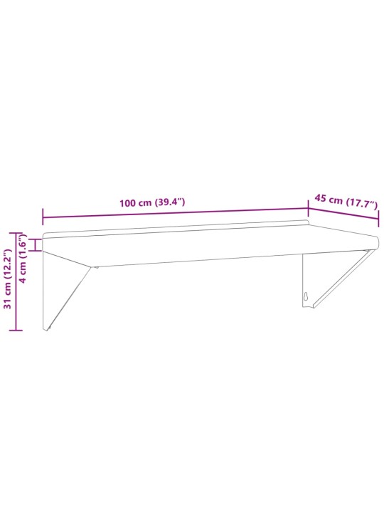 Seinariiul 100x45x31 cm hõbedane roostevaba teras