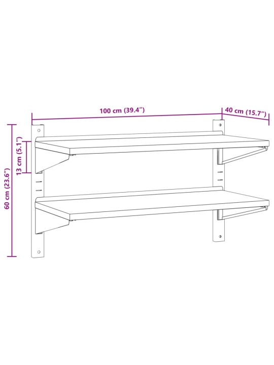 2-korruseline seinariiul 100x45x31 cm hõbedane roostevaba teras