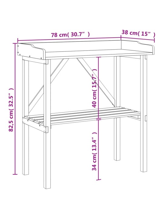 Riiulitega taimelaud, pruun, 78 x 38 x 82,5 cm, nulupuit