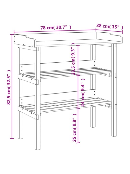 Riiulitega taimelaud, 78 x 38 x 82,5 cm, nulupuit