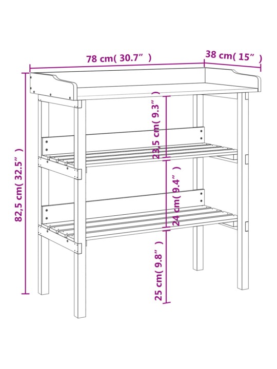 Riiulitega taimelaud, pruun, 78 x 38 x 82,5 cm, nulupuit