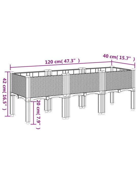 Jalgadega taimekast, hall, 120 x 40 x 42 cm, pp