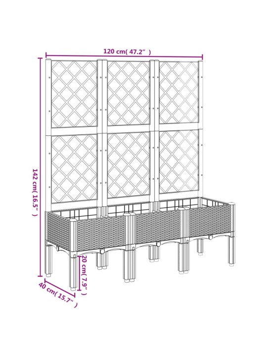 Võrega taimekast, must, 120x40x142 cm, pp