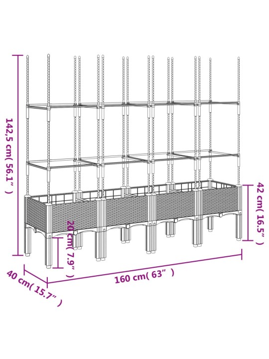 Võrega taimekast, must, 160 x 40 x 142,5 cm, pp