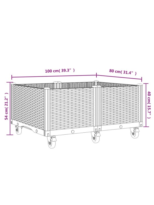 Ratastega taimekast, hall, 100 x 80 x 54 cm, pp