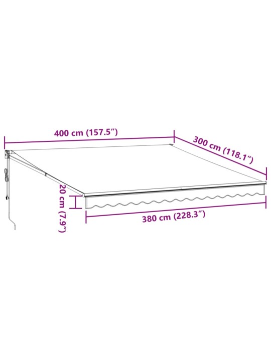 AUTOMAATSELT SISSETÕMMATAV VARIKATUS, VEINIPUNANE, 400X300 CM