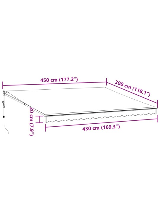 AUTOMAATSELT SISSETÕMMATAV VARIKATUS, VEINIPUNANE, 450X300 CM