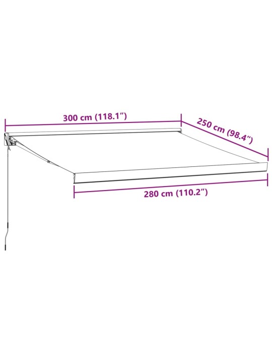 Käsitsi sissetõmmatav varikatus, burgundia punane, 300x250 cm