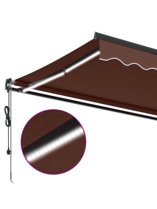 Automaatselt sissetõmmatav varikatus LEDiga, pruun, 400x350 cm