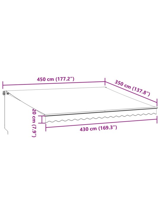 Käsitsi sissetõmmatav varikatus, pruun, 450 x 350 cm