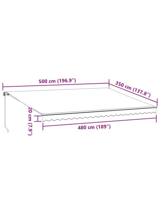 Käsitsi sissetõmmatav varikatus, pruun, 500 x 350 cm