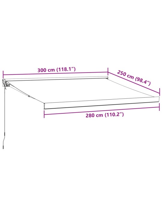 Käsitsi sissetõmmatav varikatus, pruun, 300 x 250 cm