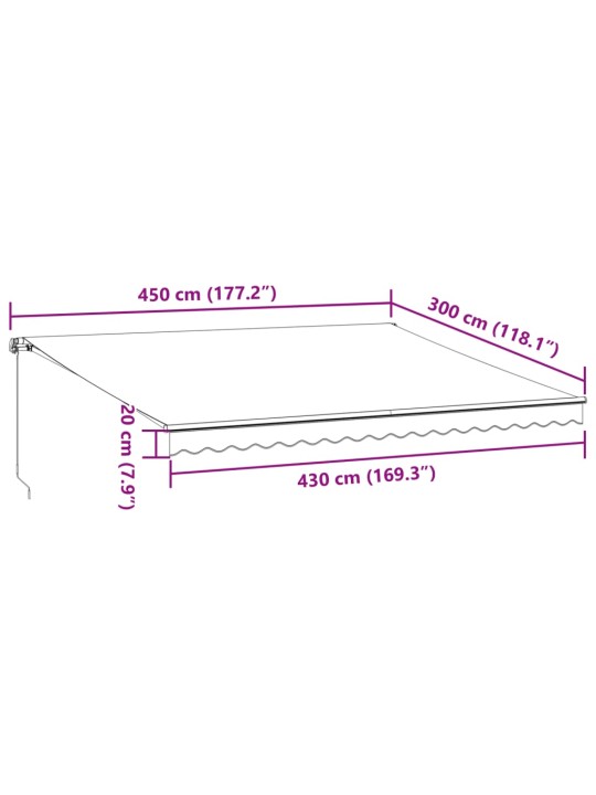 Käsitsi sissetõmmatav varikatus, pruun, 450 x 300 cm