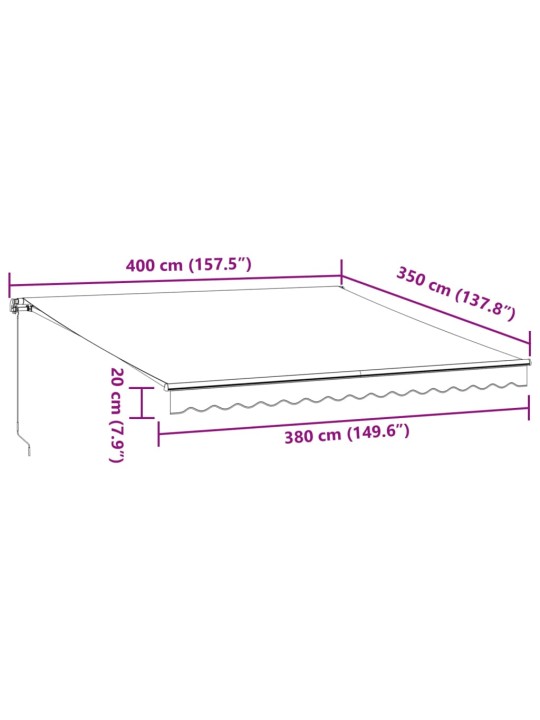 Käsitsi sissetõmmatav varikatus, antratsiithall/valge 400x350cm