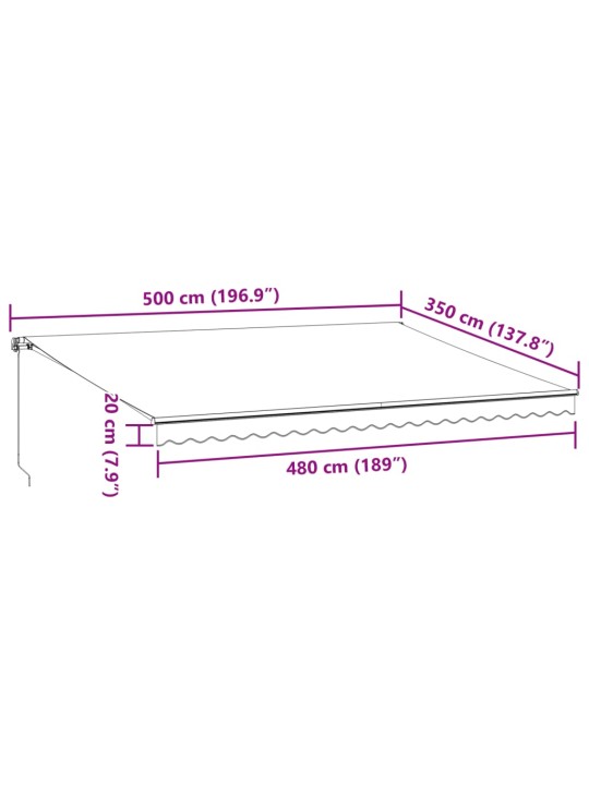 Käsitsi sissetõmmatav varikatus antratsiithall/valge 500x350 cm