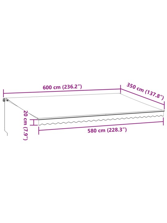 Käsitsi sissetõmmatav varikatus antratsiithall/valge 600x350 cm