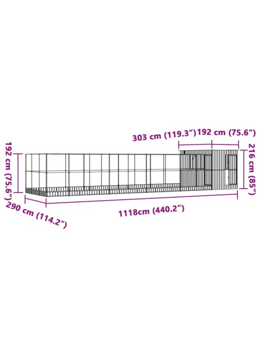 Linnumaja koos laiendusega, hõbedane, 1118x303x216 cm, teras