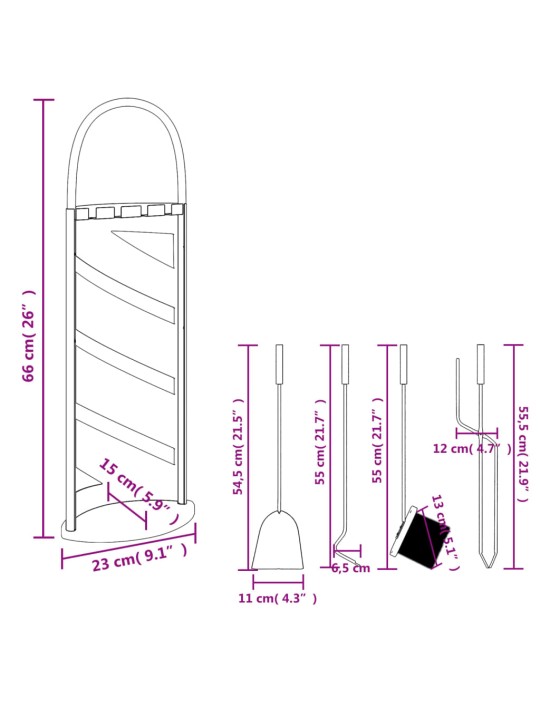 5-osaline kaminatarvikute komplekt, 23 x 15 x 66 cm, teras