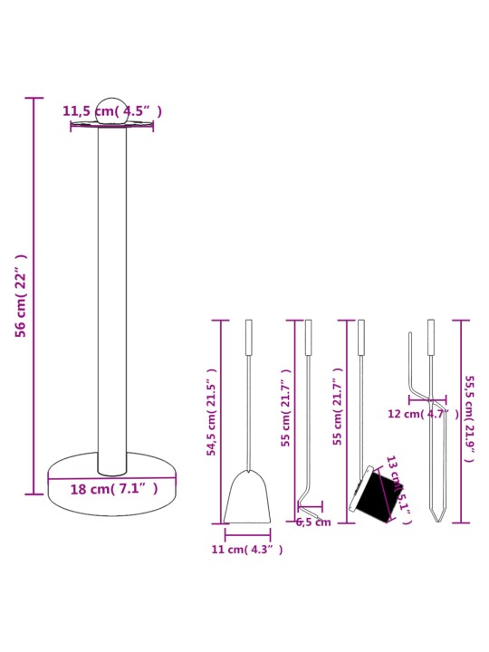 5-osaline kaminatarvikute komplekt, 18x56 cm, teras