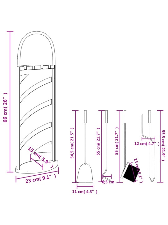 5-osaline kaminatarvikute komplekt, 23 x 15 x 66 cm, teras