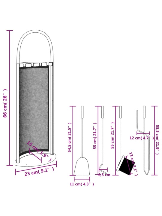 5-osaline kaminatarvikute komplekt, 23 x 15 x 66 cm, teras