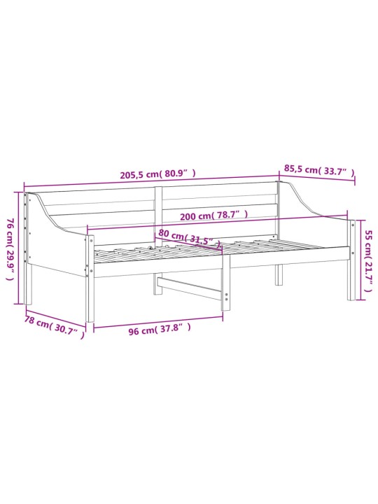 Päevavoodi ilma madratsita, valge, 80 x 200 cm, männipuit