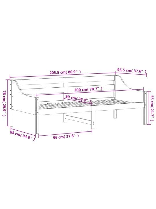 Päevavoodi ilma madratsita, valge, 90 x 200 cm, männipuit