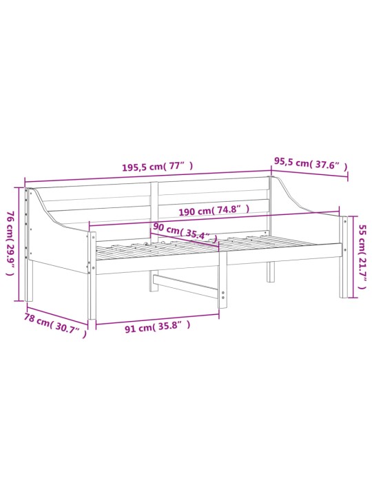 Päevavoodi ilma madratsita, valge, 90 x 190 cm, männipuit