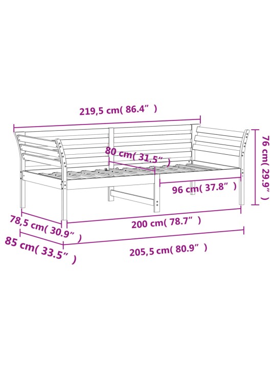 Päevavoodi ilma madratsita, valge, 80 x 200 cm, männipuit