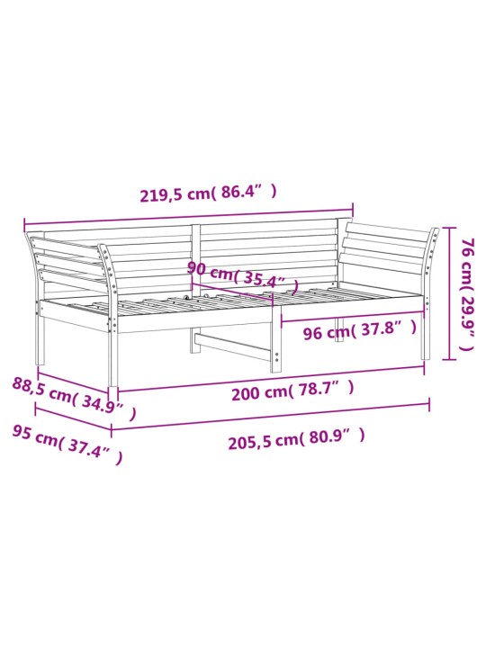 Päevavoodi ilma madratsita, valge, 90 x 200 cm, männipuit