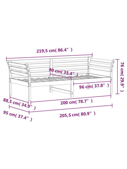 Päevavoodi ilma madratsita, vahapruun, 90 x 200 cm, männipuit