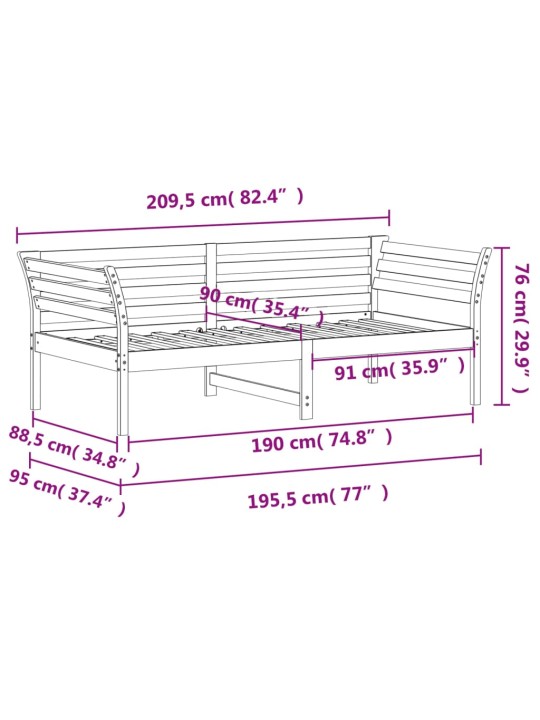 Päevavoodi ilma madratsita, valge, 90 x 190 cm, männipuit