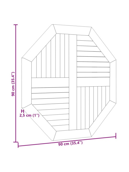 Lauaplaat, 90 x 90 x 2,5 cm, kaheksanurkne, tiikpuu