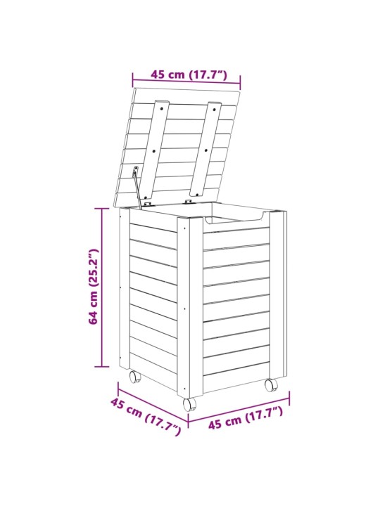 Ratastega pesukorv "rana" valge, 45 x 45 x 64 cm, männipuit
