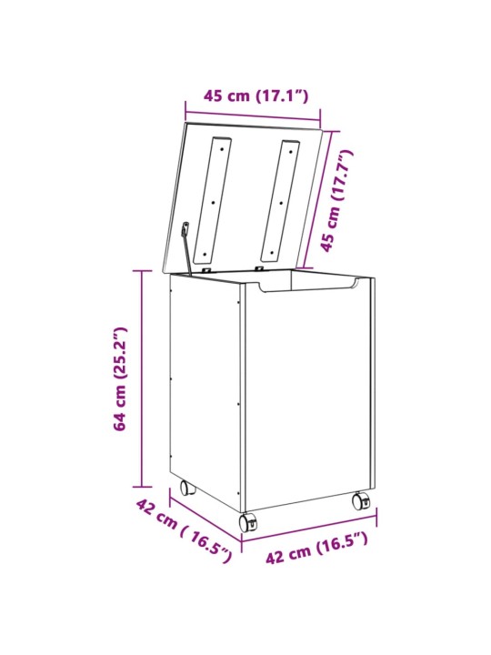Ratastega pesukorv "rana" valge, 45 x 45 x 64 cm, männipuit