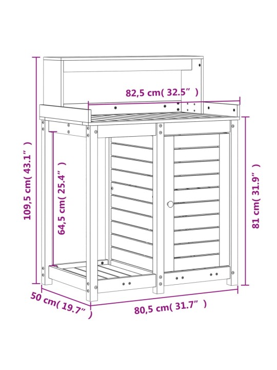 Riiulitega istutuslaud, 82,5 x 50 x 109,5 cm, ebatsuuga puit